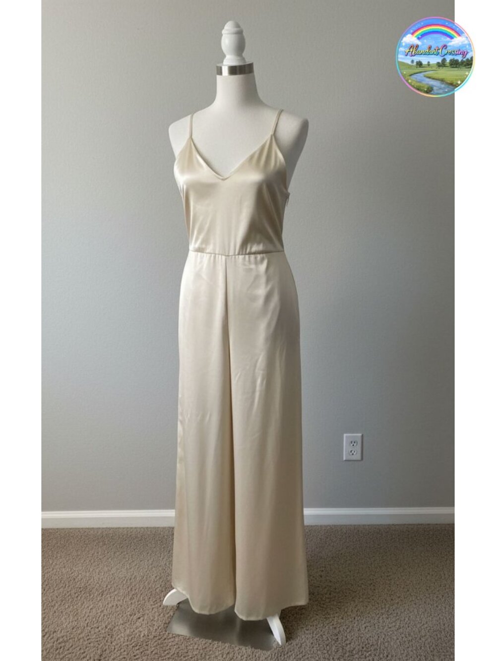 Satin Wide Leg Jumpsuit Adjustable Spaghetti Strap V-Neck Dressy